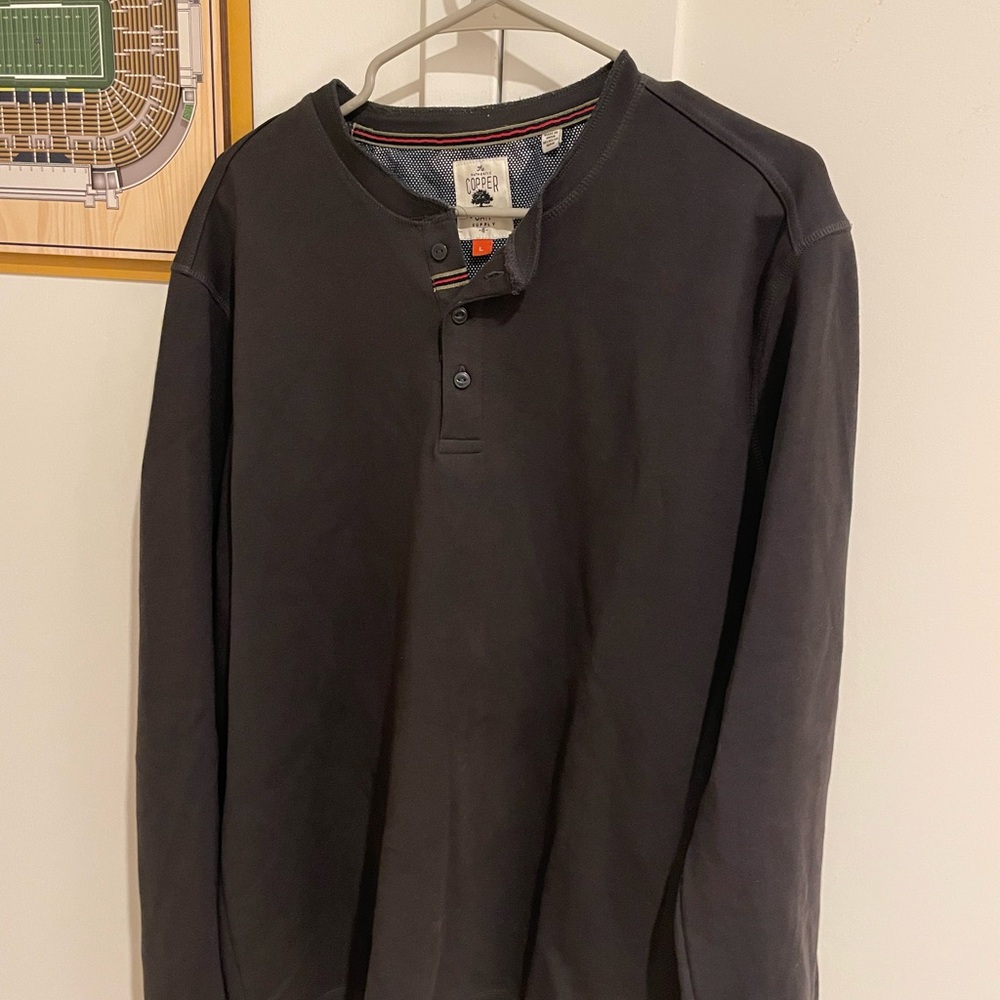 Copper Oak Black Henley Shirt Large